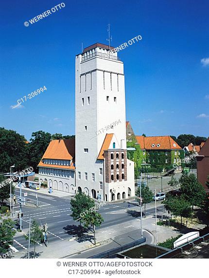 Town Hall and water tower. Delmenhorst, Oldenburg Country, Lower Saxony. Germany