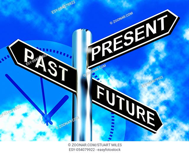 Past Present And Future Signpost Shows Evolution Destiny 3d Illustration