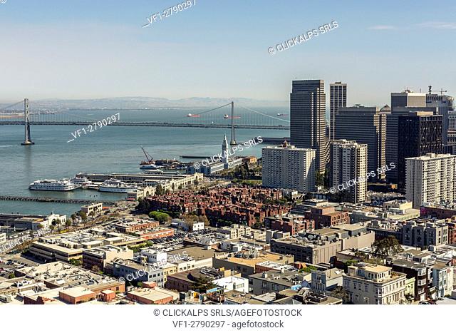 The skyline of San Francisco with Transamerica Pyramid. San Francisco, Marin County, California, USA