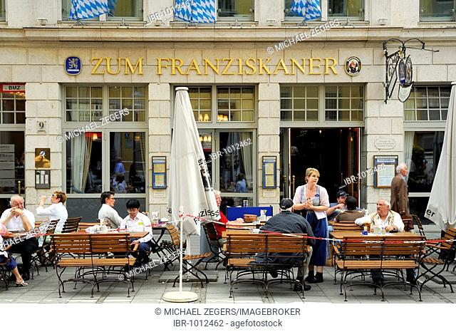 Brewery Zum Franziskaner, terrace at Residenz Street, Altstadt, Old Town, Munich, Upper Bavaria, Bavaria, Germany, Europe