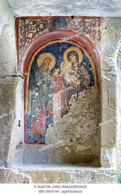 Mary and Jesus in the Temple, fresco 13th-14th century, rock church, cave church, Chiese Rupestri, La Candelora, Gravina San Marco, Cave City, Massafra