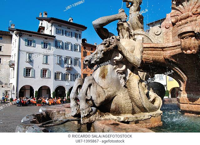 Italy, Trentino Alto Adige, Trento, Piazza Duomo Square, the Neptune Fountain