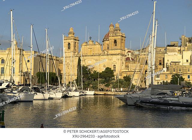 Grand Harbour Marina and St. Lawrence's Church, Vittoriosa, Malta
