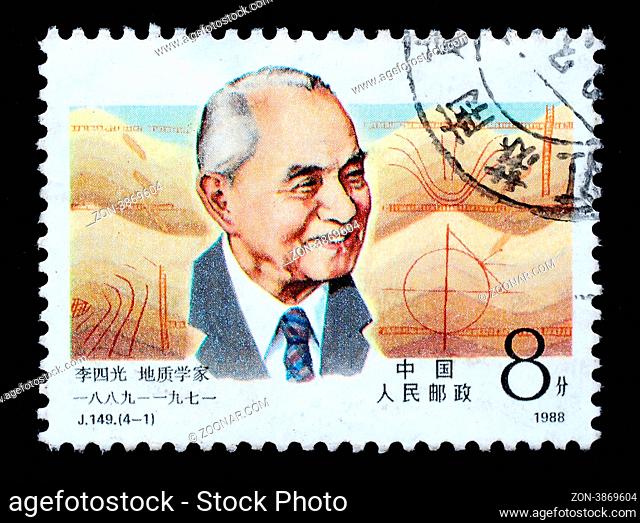 A stamp printed in China shows Chinese famous geologist Li Siguang, circa 1988