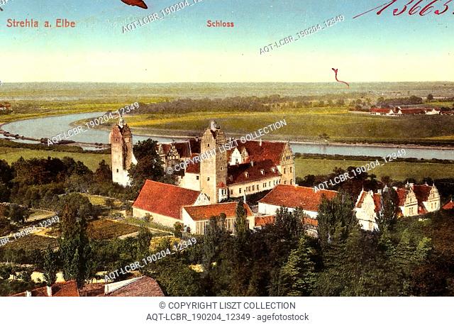 Schloss Strehla, Elbe in Saxony, Buildings in Strehla, 1911, Landkreis MeiÃŸen, Strehla, SchloÃŸ, Germany