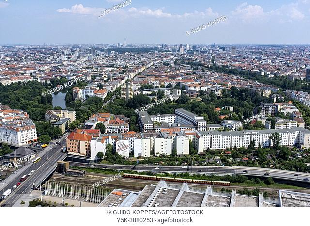 Berlin, Germany. Eastbound view on the German Capitol from the Western Fernsehtrum at Berliner Messe