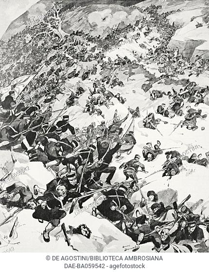 The assault of the Japanese troops of General Oku Yasukata on the fortified city of Chinchou, Battle of Nanshan, May 24-26, 1904, Manchuria, China