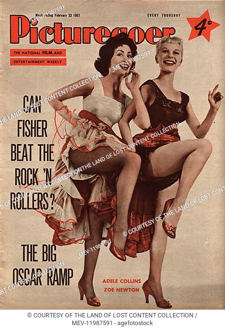 Picturegoer 23rd February 1957 - 1957, front cover, show girls, pin-up girls, fashion, photograph, Adele Collins, Zoe Newton