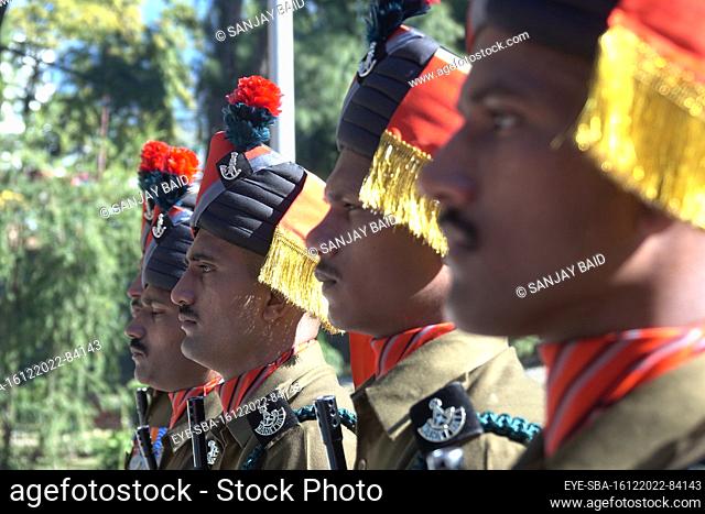 December 16, 2022, Dharamsala, India: Indian Army during honor guard at the Dharamsala War memorial on the occasion of Vijay Diwas, in Dharamsala
