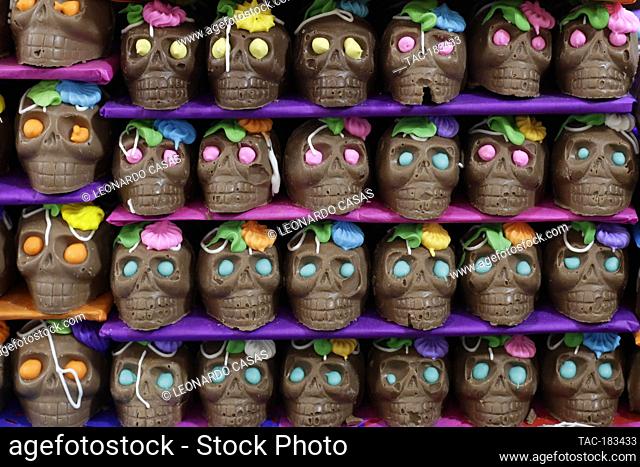 MEXICO CITY, MEXICO - OCTOBER 29: Chocolat Skulls are selling in outside market, on the occasion of the Mexican Day of the Dead celebrations amid the new...