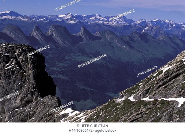 Churfirsten, Lisengrat, View, from Santis, mountains, rock, scenery, landscape, Switzerland, Europe, Alps