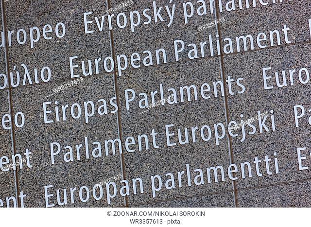 Inscription on European Parliament building - Brussels Belgium - political background