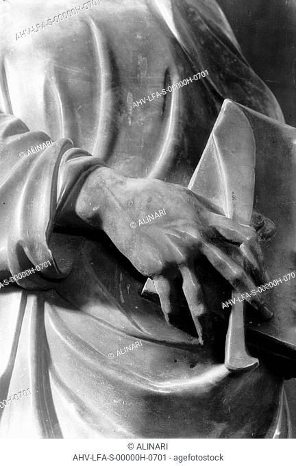 Statue of St. Bartholomew (detail of the hand), Torcello, Venice (XIV secolo), shot 1950 ca. by Leiss Ferruccio