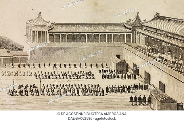 Emperor Kien-Long receiving the homage of the Euletes in Ge-ho, China, engraving from Chine, ou, Description historique, geographique et litteraire de ce vaste...