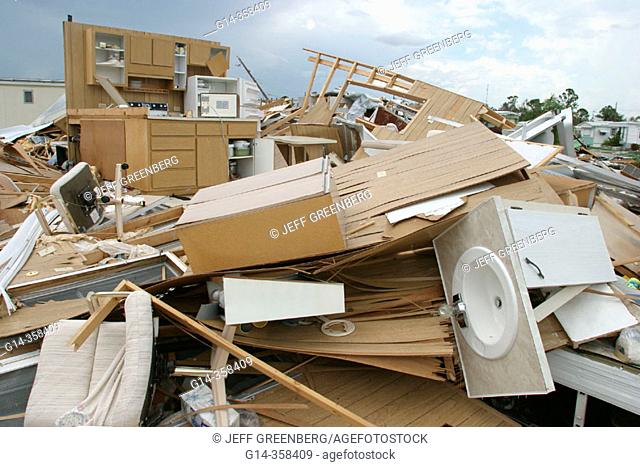 Hurricane Charley damage at modular home park. Port Charlotte. Charlotte County, Florida, USA