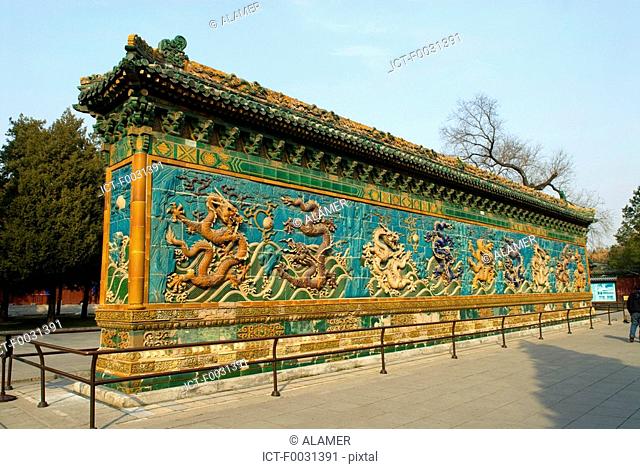 China, Beijing, Beihai park, Nine Dragons wall