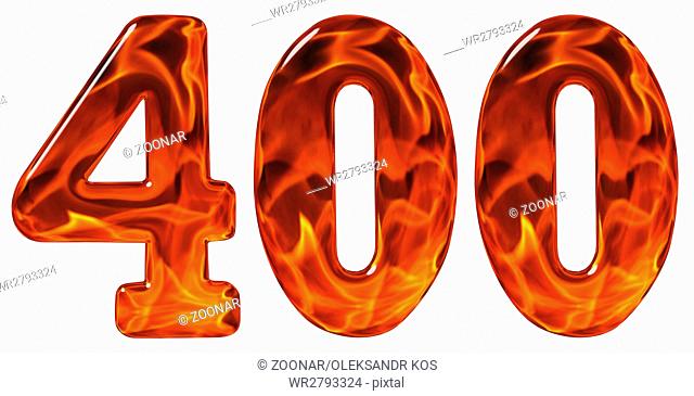 400, four hundred, numeral, imitation glass and a blazing fire, isolated on white background