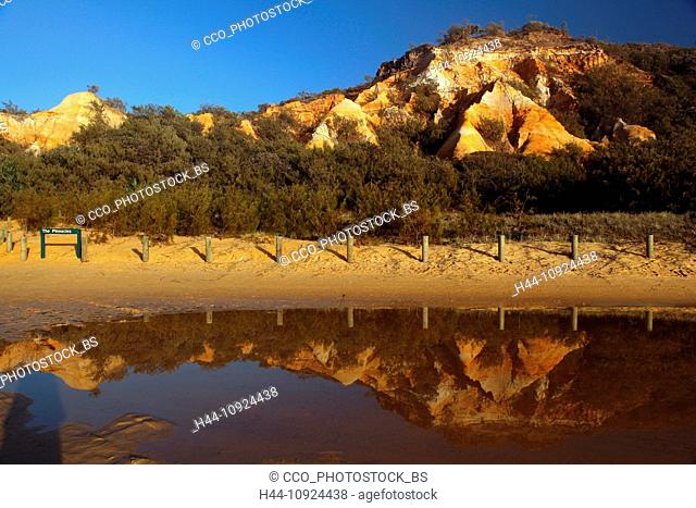 Pinnacles, Fraser Island, Queensland, Australia, tourism, attraction, sand island, jeep, 4wheel, 4WD, sunrise, sand, beach, seashore, sea, puddle, dune, river