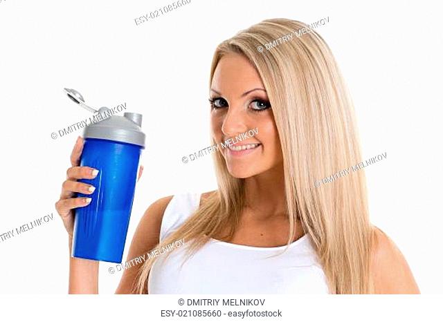 Happy woman with sports nutrition