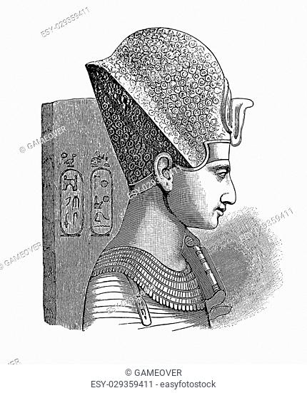 Antique Egypt - portrait of pharaoh Ramses II, he is often regarded as the greatest, most celebrated, and most powerful pharaoh of the Egyptian Empire