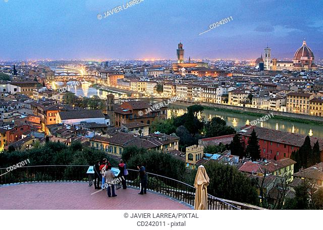 Arno River and city view from Piazzale Michelangelo. Florence. Tuscany, Italy