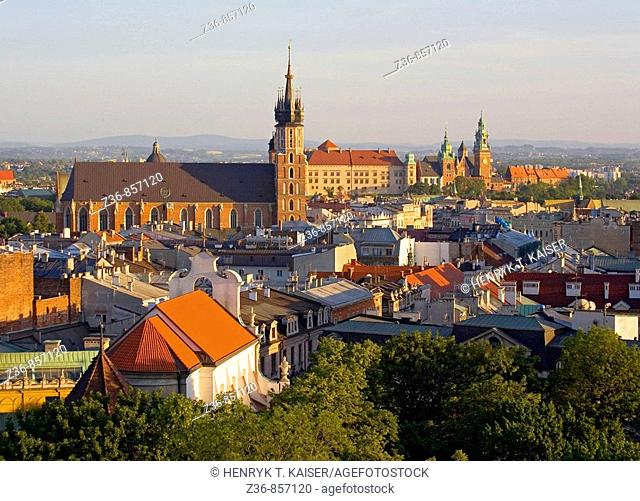 Poland, Krakow, cityline from high