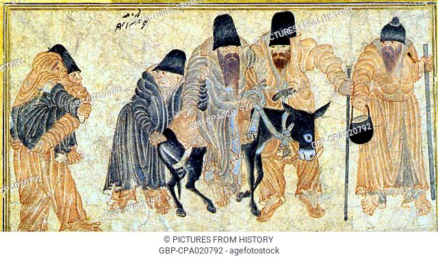 Central Asia, Siyah Kalem School, 15th century: A group of mendicants with a donkey