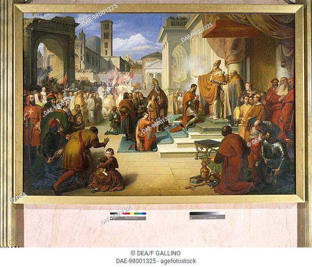 Eugene III blessing Duke Amedeo III's armies leaving for the Crusades, 1846, by Francesco Coghetti (1802-1875), oil on canvas, 175 x 250 cm
