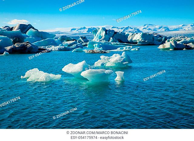 icebergs at jokulsarlon lake iceland in summer