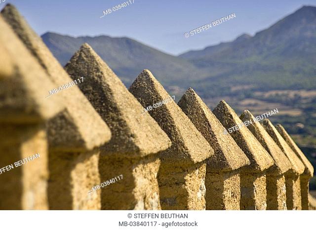 Spain, , island Majorca, Arta,  Wall, merlons, detail,   Europe, destination, Artá, city, Burgberg, battlement, architecture, tops, architecture, defense wall