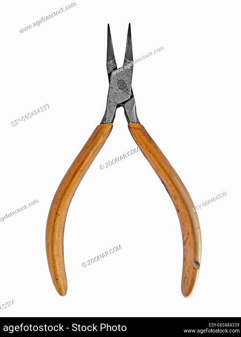 vintage jeweler pliers over white background, clipping path