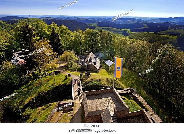 panoramic view from the castle tower of the Ginsburg high above the district Grund, Germany, North Rhine-Westphalia, Siegerland, Hilchenbach