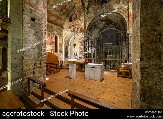 Inside the Sant Andrèu de Salardú romanesque church (Aran Valley, Catalonia, Spain, Pyrenees)