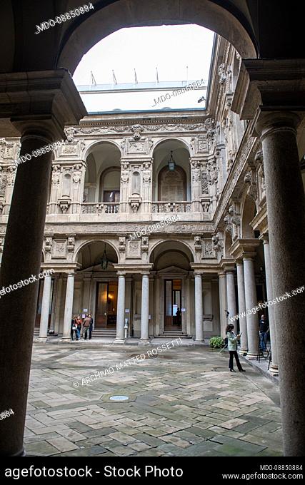 The courtyard of honor of Palazzo Marini during Mayor Sala's press conference for his second term. Milan (Italy), October 5th, 2021