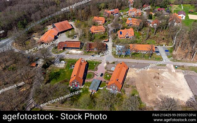 24 April 2021, Lower Saxony, Bockum: The SOS-Hof Bockum from the air (shot with a drone). When student Leonie Laryea starts her weekend service at the SOS...