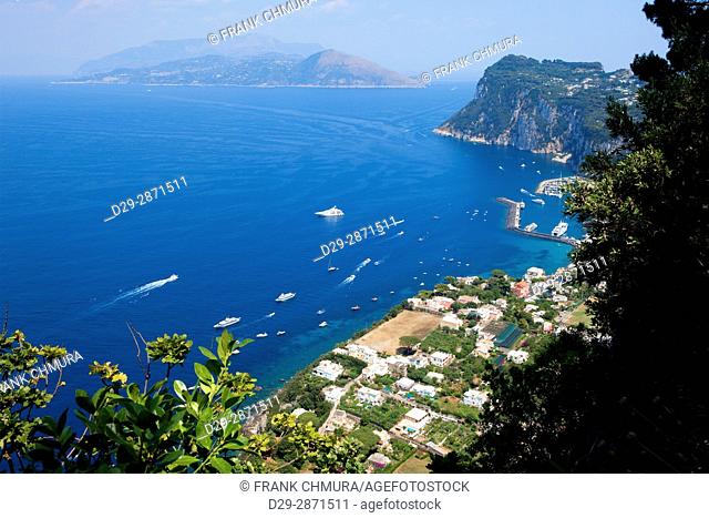 Italy, Gulf of Naples, Capri - Marina Grande Harbour and Coastline