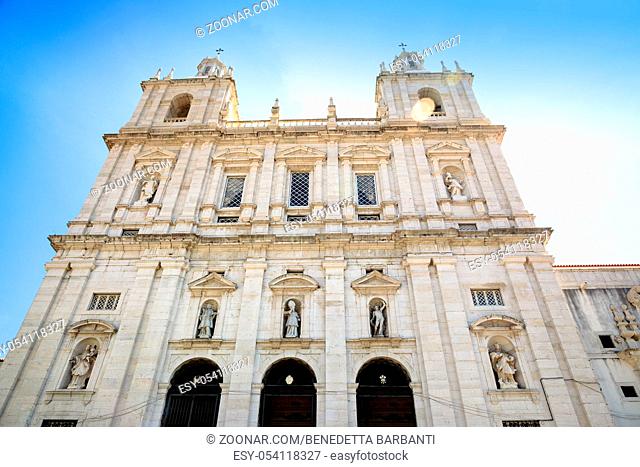Main facade of Monastery of Sao Vicente de Fora in Alfama, Lisbon, one of the most important monasteries in the country. The monastery contains the royal...