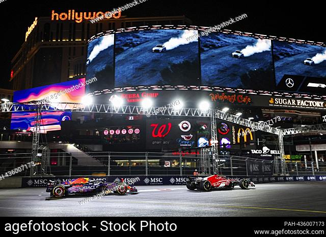 #1 Max Verstappen (NLD, Oracle Red Bull Racing), #16 Charles Leclerc (MCO, Scuderia Ferrari), F1 Grand Prix of Las Vegas at Las Vegas Strip Circuit on November...