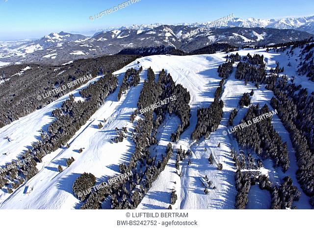 East slope of Gruenten with ski slopes and cable lift, Germany, Bavaria, Allgaeu