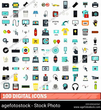 100 digital icons set in flat style for any design vector illustration