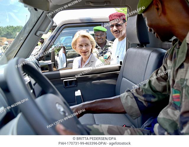 German Defence Minister Ursula von der Leyen meeting Nigerien Minister of the Interior Mohamed Bazoum for the handover of motorcycles