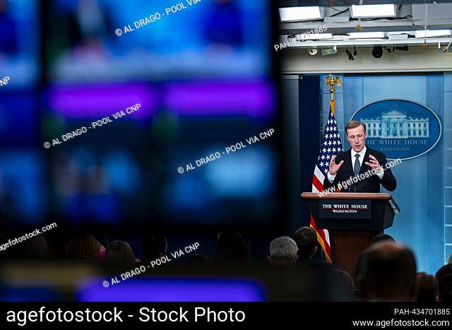 Jake Sullivan, White House national security adviser, speaks during a news conference in the James S. Brady Press Briefing Room at the White House in Washington