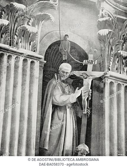 Cleaning the niche which houses the St Paul of the Cross statue, St Peter's Basilica, Vatican City, from L'Illustrazione Italiana, Year LI, No 47, November 23