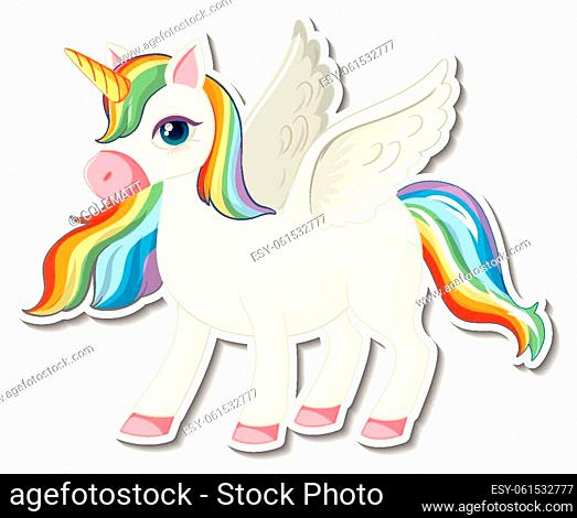 Cute unicorn stickers with a rainbow pegasus cartoon character illustration