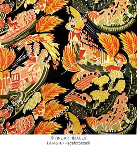Decorative Sateen by Anonymous /Weaving/Soviet propaganda textile art/c. 1930/Russia/State Russian Museum, St. Petersburg/Objects/Applied Arts/Dekorativer Satin...