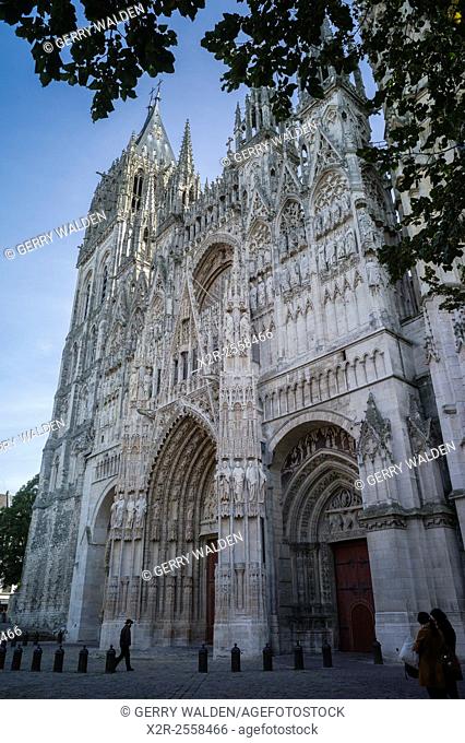 The front of the 12th century Rouen Cathedral in Normandy