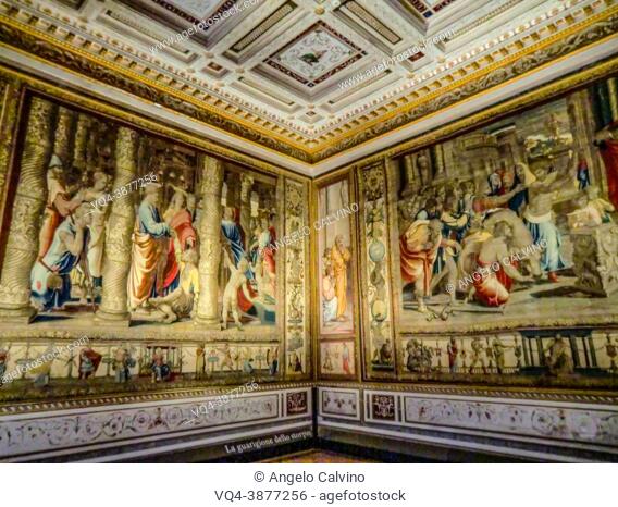 Wall frescoes at Palazzo Ducale di Mantova, Mantua, Castello di San Giorgio in Palazzo Ducale 1390-1406, build on order of Francesco I Gonzaga after Projects by...