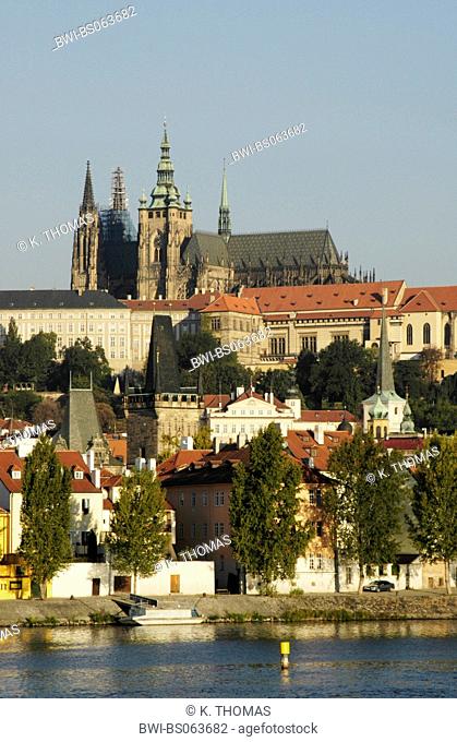 Prague, city view, hill Hradschin, river Moldova, Czech Republic, Prague
