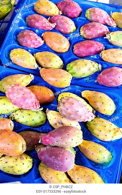 prickly pears cactus fruit, market in Forcalquier, Provence, Fra