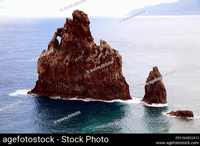 Volcanic rocky formation on Ribeira da Janela, Madeira, Portugal